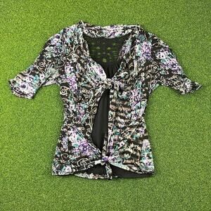Almost Famous Floral Tie Front Lace Back Top L Y2K Boho Fairy Grunge Core